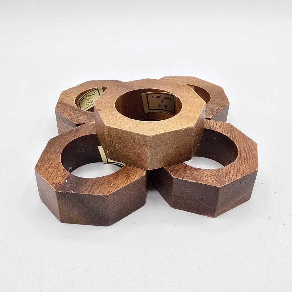 Set of‎ 6 Vtg Wood Napkin Rings Made In The Philippines
